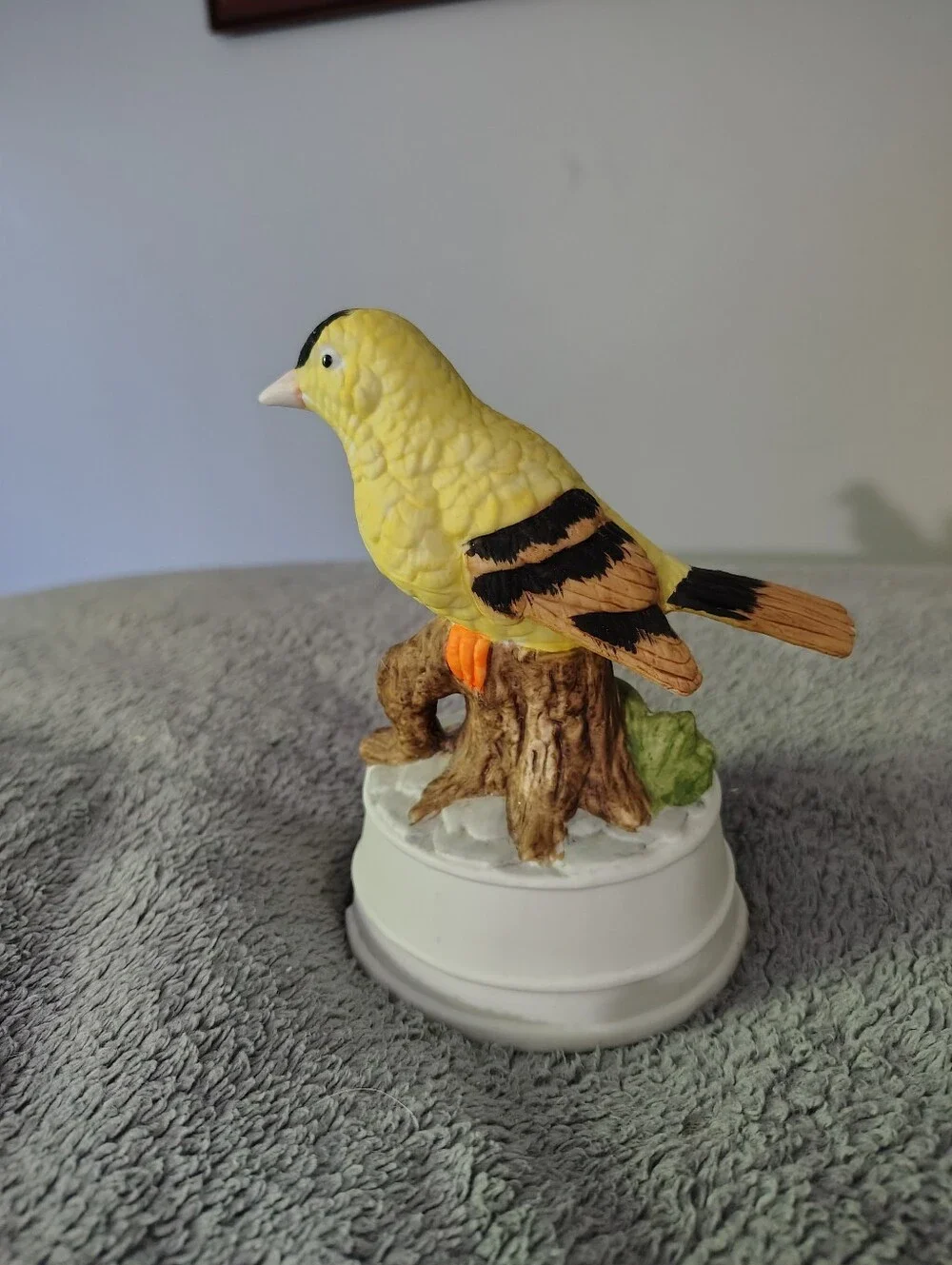 Yellow Songbird Musical Figurine with Black Head Accents - Unbranded